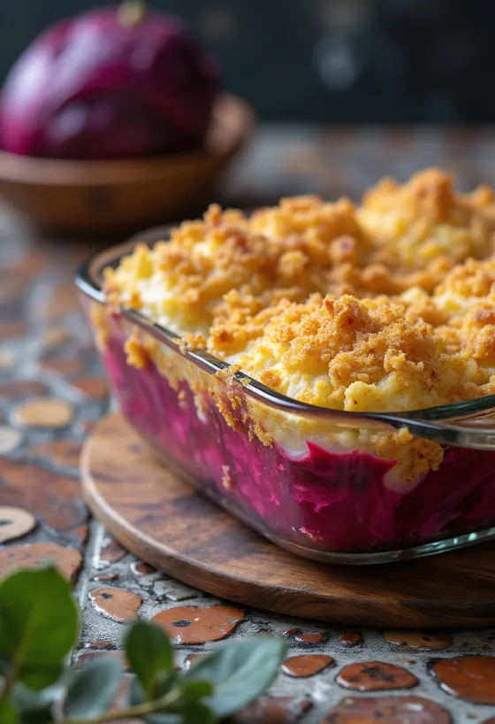 Beetroot and Savoy cabbage bake served