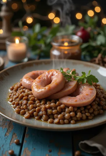 Cotechino, Italian sausage served with lentils
