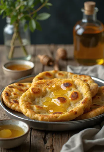 Makki Ki Roti with honey, crispy corn bread served with honey
