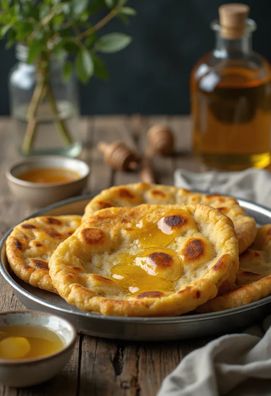 Makki Ki Roti with honey, crispy corn bread served with honey