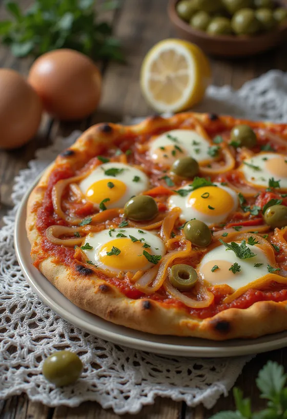 Pizza alla Caponata with Sicilian vegetables and mozzarella