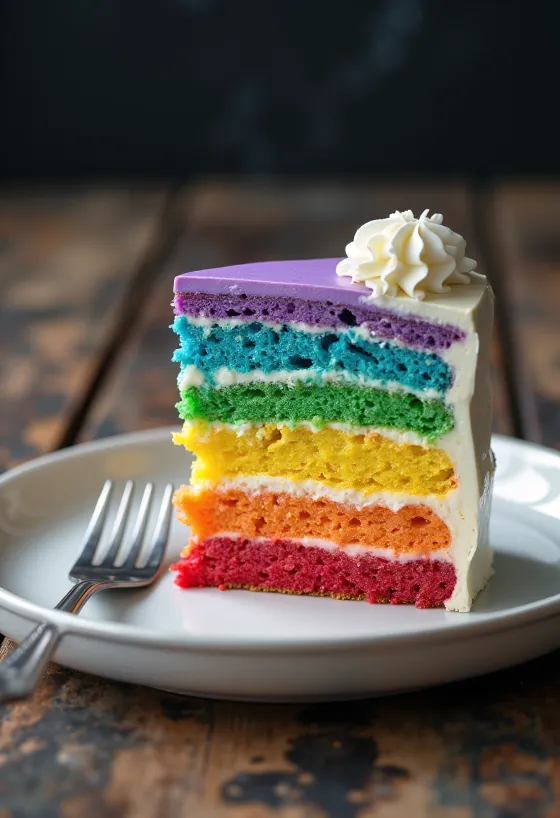 Rainbow cake with white fondant and colourful inner layers