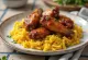 BBQ chicken wings served with spiced rice