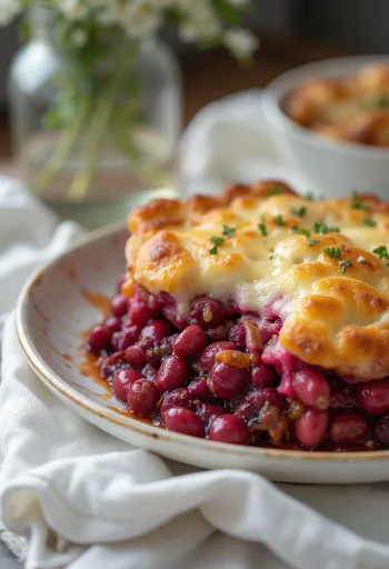 Beetroot and bean bake served
