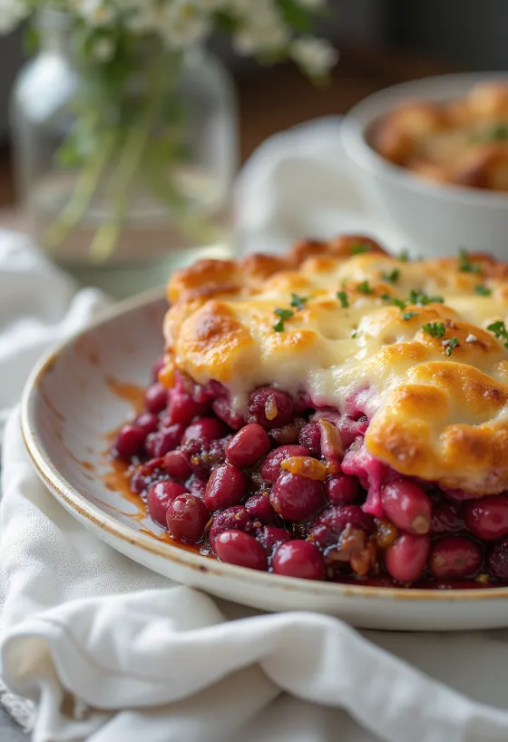 Beetroot and bean bake served