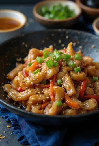 Crocodile stir-fry served with rice and vegetables.