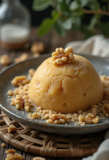 Walnut filled kulfi on a wooden stick, served as a creamy frozen dessert