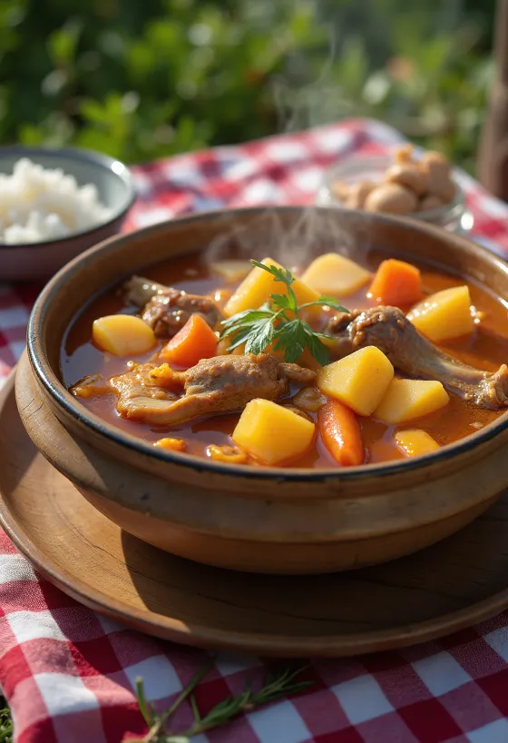 Steamed gamjatang, served with rich flavours, kimchi, and fresh vegetables