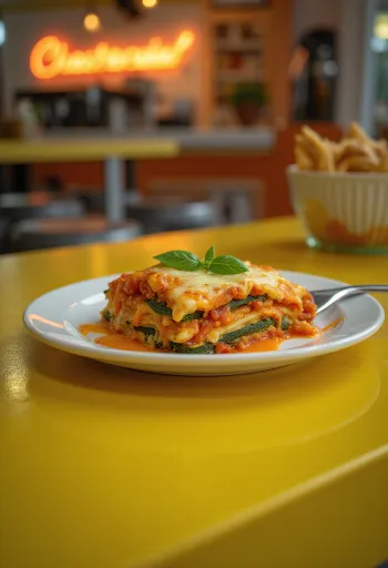 Vegan lasagne with courgette sheets and lentil tomato sauce