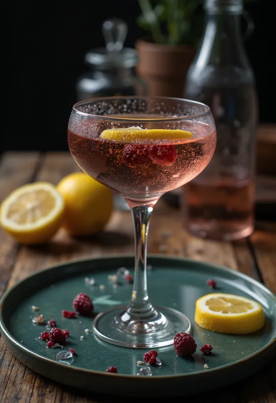 Elderflower spritz with fresh lemon and mint leaves