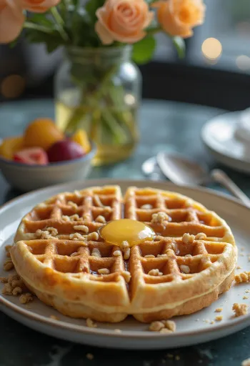 Gluten-free waffle with fresh fruits and honey