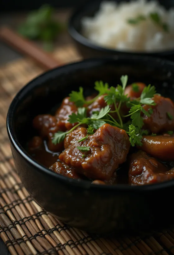 Beef pepperpot served with white wine sauce and fresh coriander
