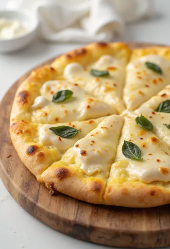 Freshly baked creamy cheese pizza