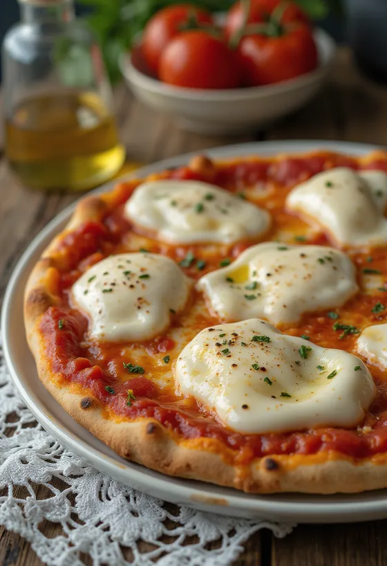 Pizza alla Mozzarella di Bufala with buffalo mozzarella and basil