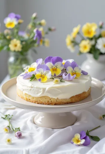 Spring floral cake decorated with edible flowers