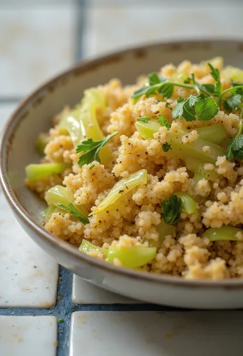 Spiced bulgur with Savoy cabbage served