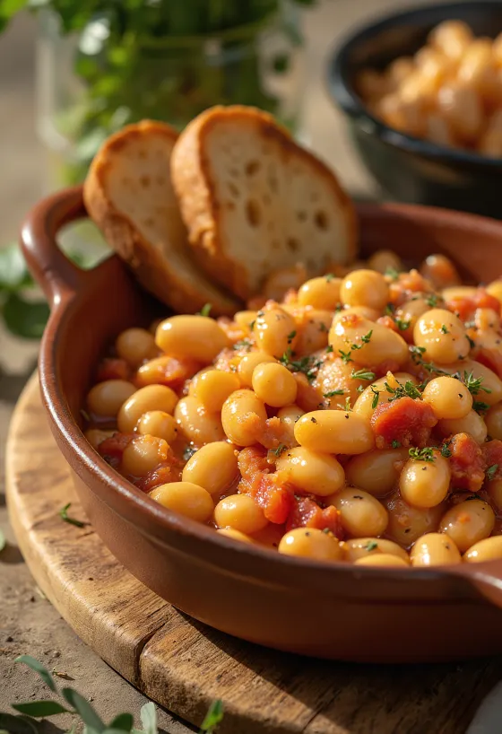 Gluten-free Gigantes Plaki, rich tomato sauce, toasted gluten-free bread