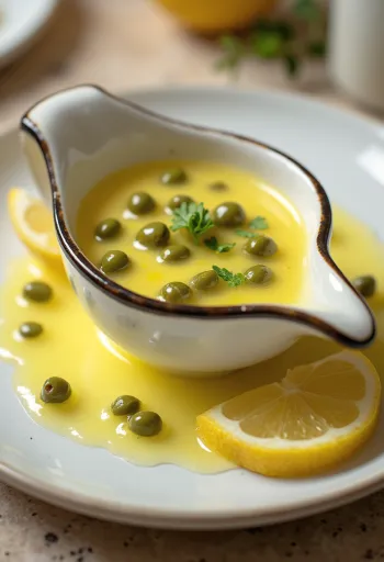 Lemon and caper butter sauce served