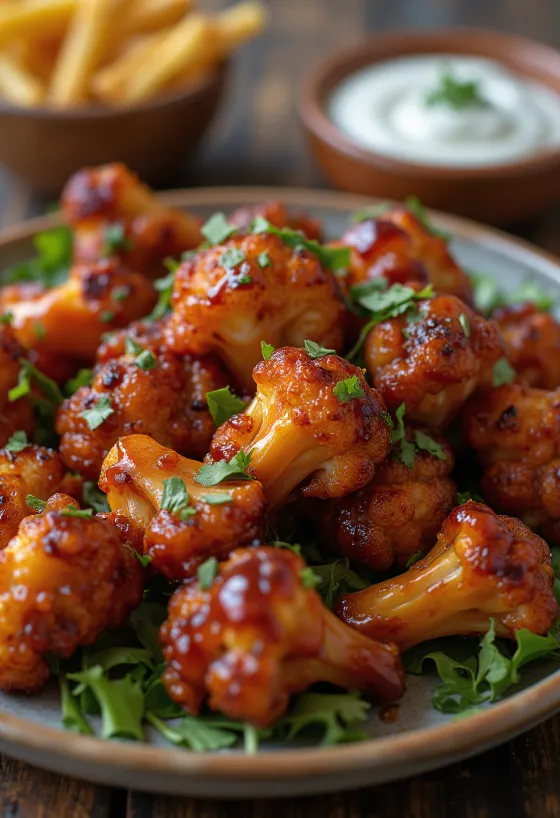 Cauliflower wings baked with BBQ sauce