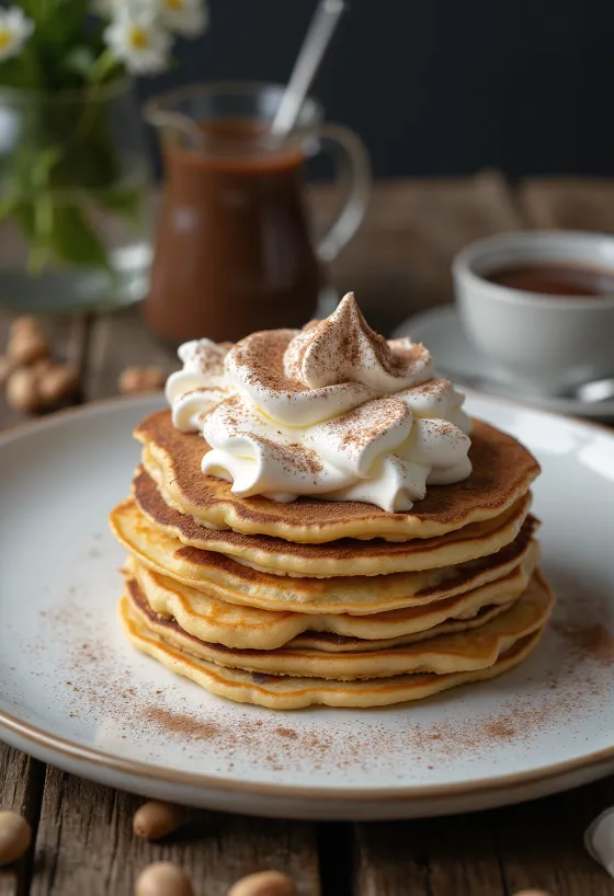 Pancake cake with Nutella and cream served