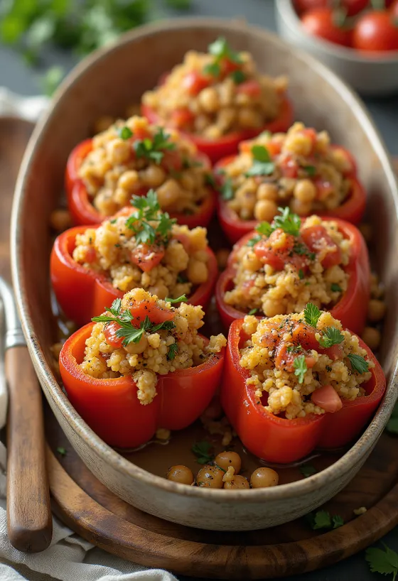 Vegan stuffed peppers served with quinoa