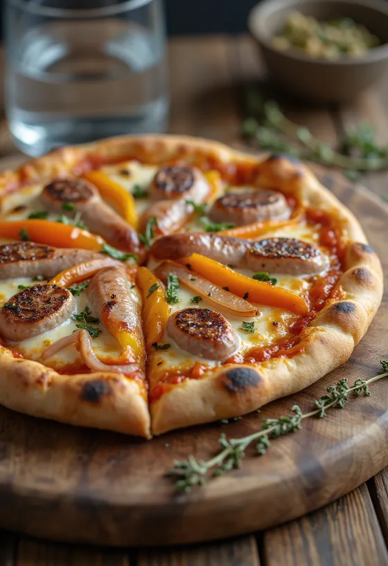 Pizza Viennese with Austrian sausage, peppers and mozzarella