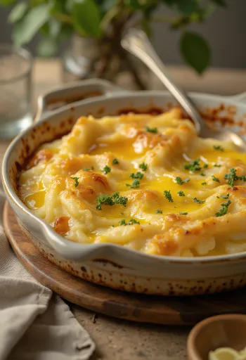 Cottage pie served with spiced olive oil, potato mash on top