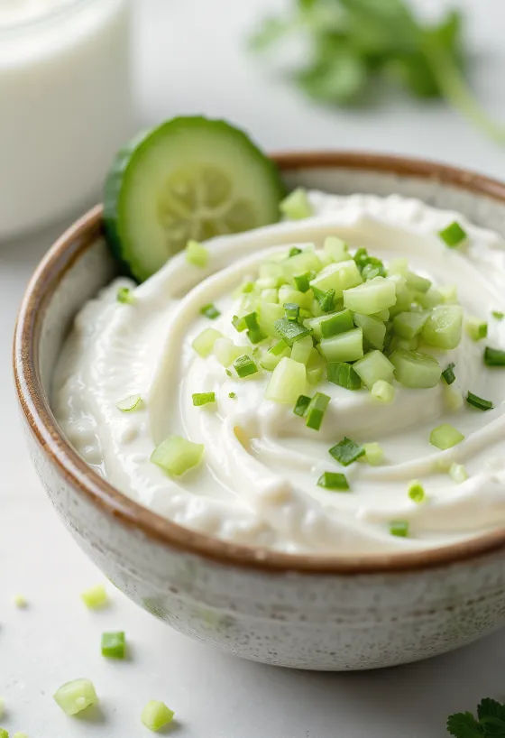 Creamy cucumber and dill sauce served