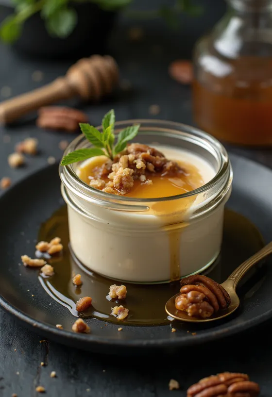 Pecan panna cotta served