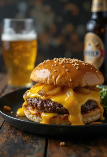 Beer Cheese Sauce Burger served