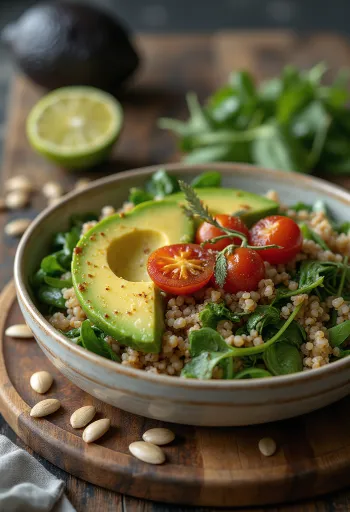 Spinach quinoa Buddha bowl with avocado