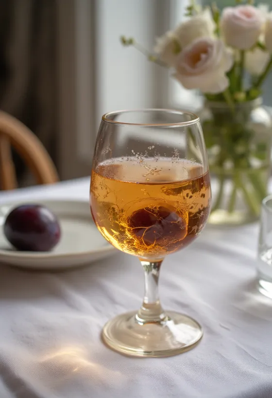 Plum pálinka served in a bottle