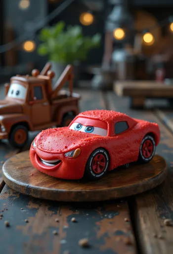 Cars cake with red fondant and car decorations