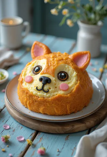 Animal shaped cake with fondant covering and chocolate shavings