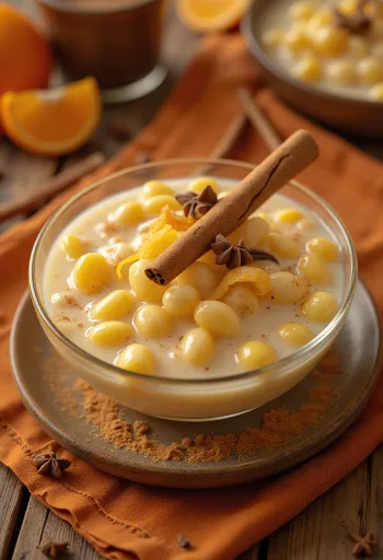 Canjica with condensed milk, served with fresh cinnamon