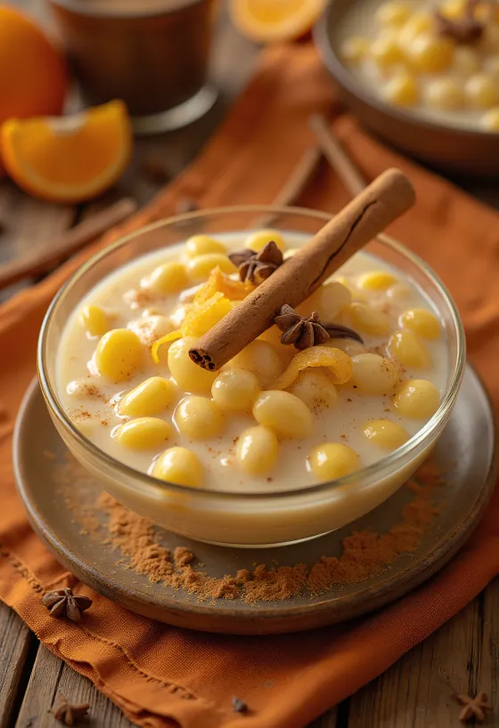 Canjica with condensed milk, served with fresh cinnamon