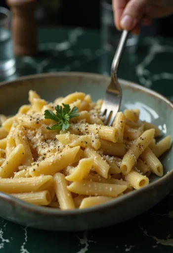 Smoked cheese pasta in creamy sauce