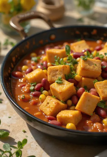 Spicy tofu with beans served