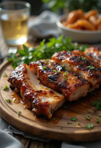 Grilled pork ribs served with fresh sides