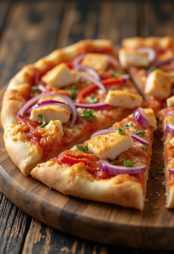 Pizza al Pollo with roasted chicken breast and fresh herbs