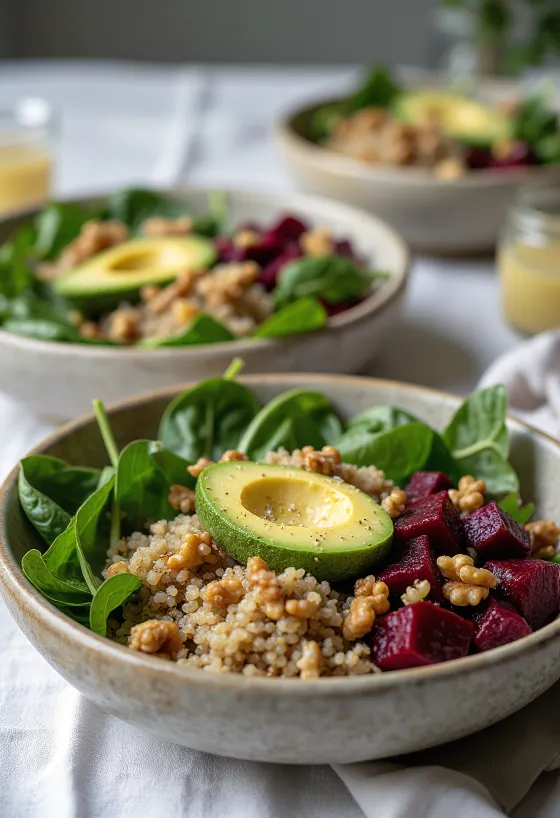 Spinach quinoa Buddha bowl with beetroot