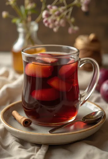 Plum hot tea served in a glass