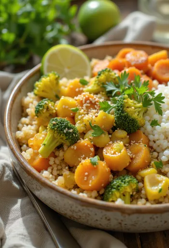 Vegetable curry Buddha bowl served