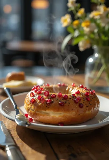 Freshly baked pomegranate and honey bagels