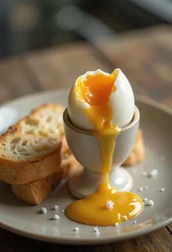 Soft-boiled egg freshly cooked, served for breakfast.