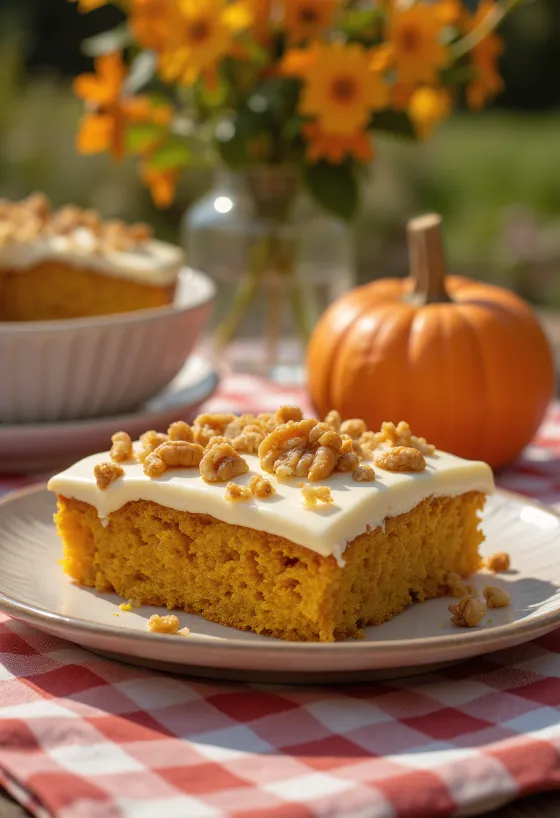 Autumn pumpkin cake decorated with roasted walnuts