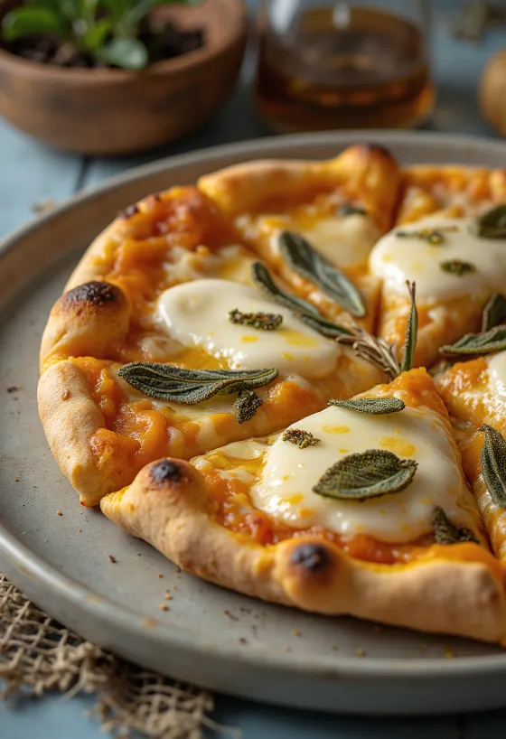 Pizza alla Zucca with roasted pumpkin and mozzarella