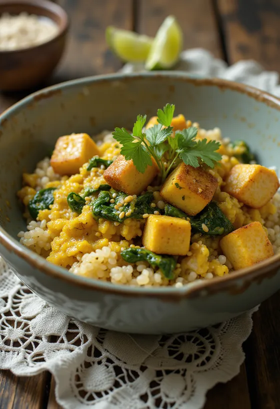 Spinach quinoa curry with tofu