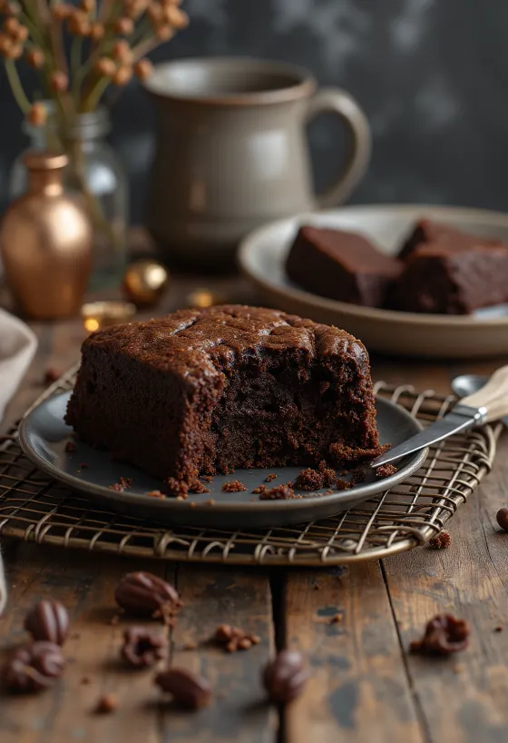 Homemade chocolate cake served