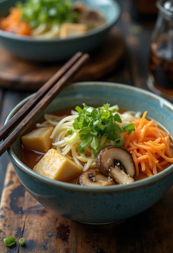 Kyoto-style ramen with light vegetable broth, tofu and egg